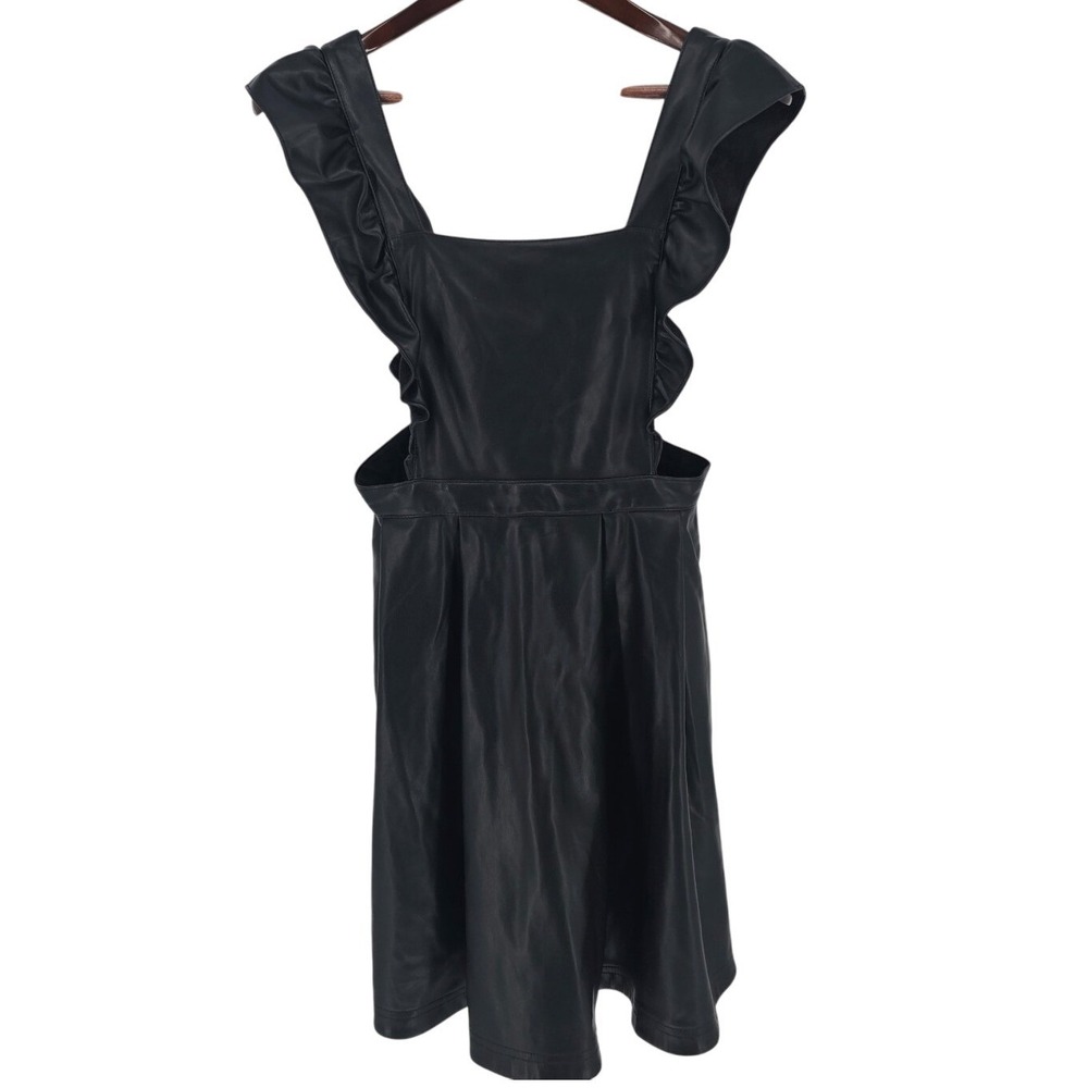 Anthropologie Maeve Vegan Leather Mini Dress 6 Black Pearl Buttons Party Dress